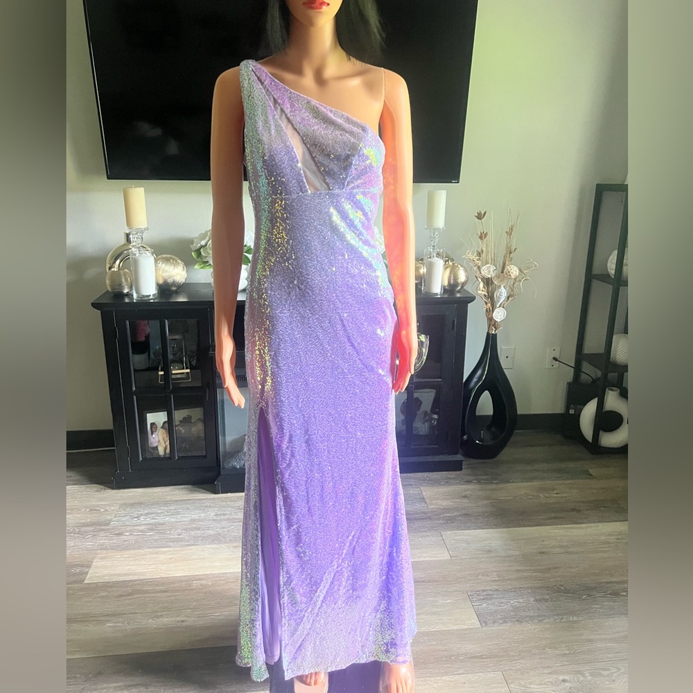 Elegant Sequins One Shoulder Purple Dress